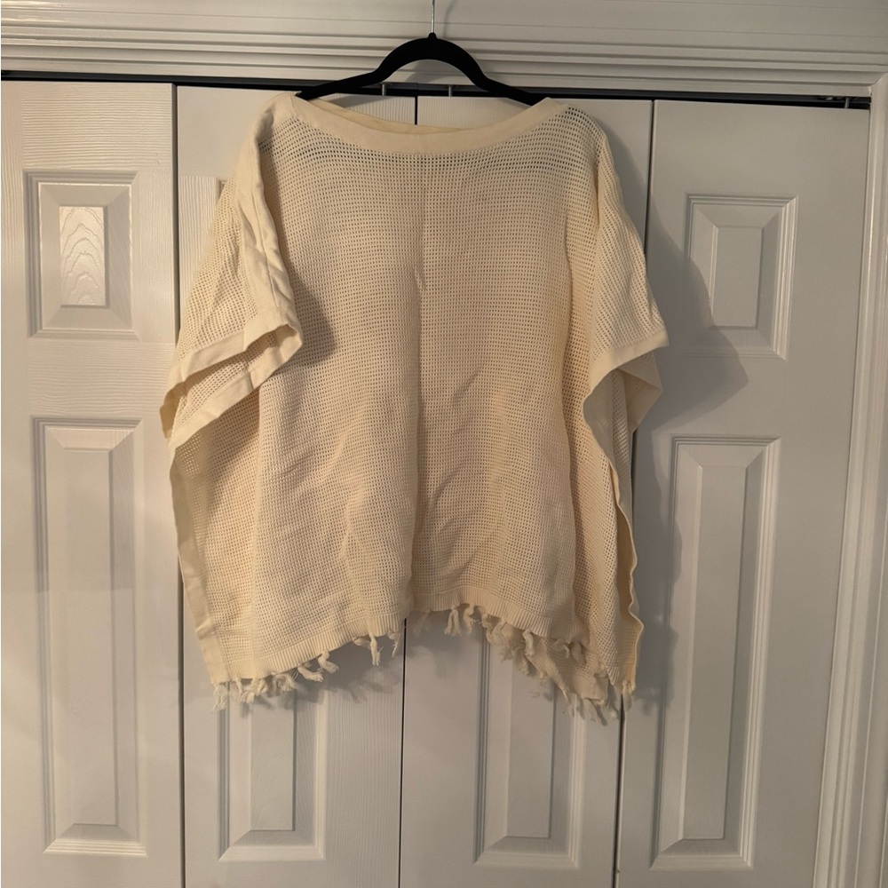 J McLaughlin Cream Knit Poncho with Fringe